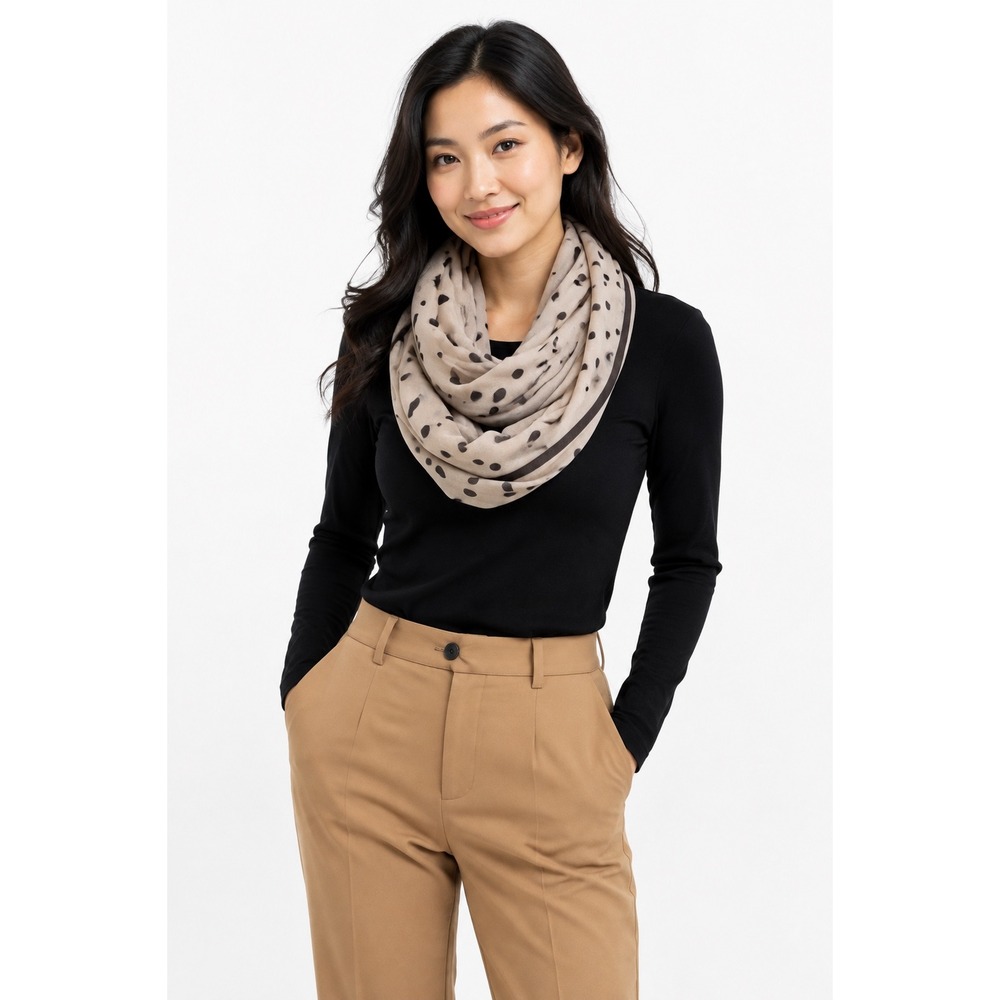 New York & Co Tan Black Polka Dot Infinity Scarf Lightweight Loop Wrap 115-12